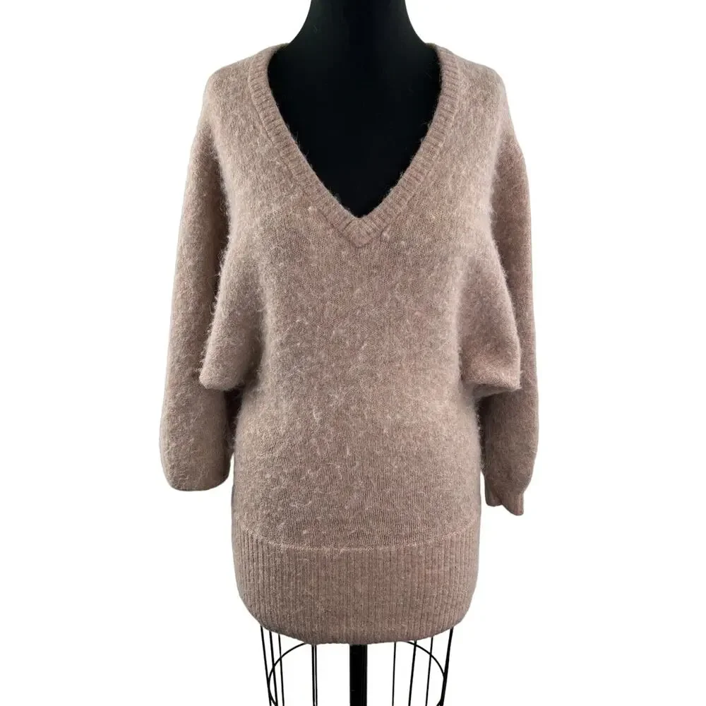THE GROUP BABATON Pink Alpaca Wool Blend V-Neck Fuzzy Pullover Sweater Sz 1(XS)